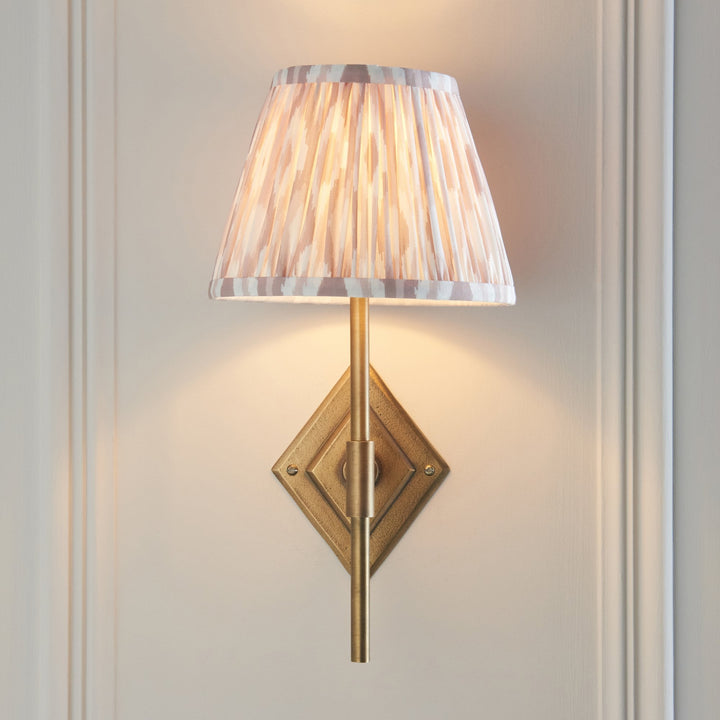 Endon 114166 Diamond Tall & Ikat 20cm Wall Light Antique Brass & Neutral Print Fabric