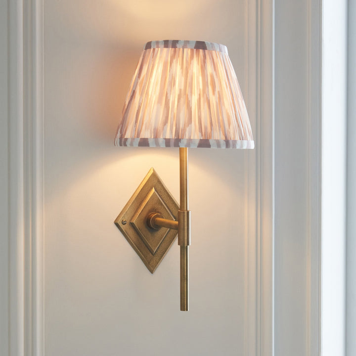 Endon 114166 Diamond Tall & Ikat 20cm Wall Light Antique Brass & Neutral Print Fabric