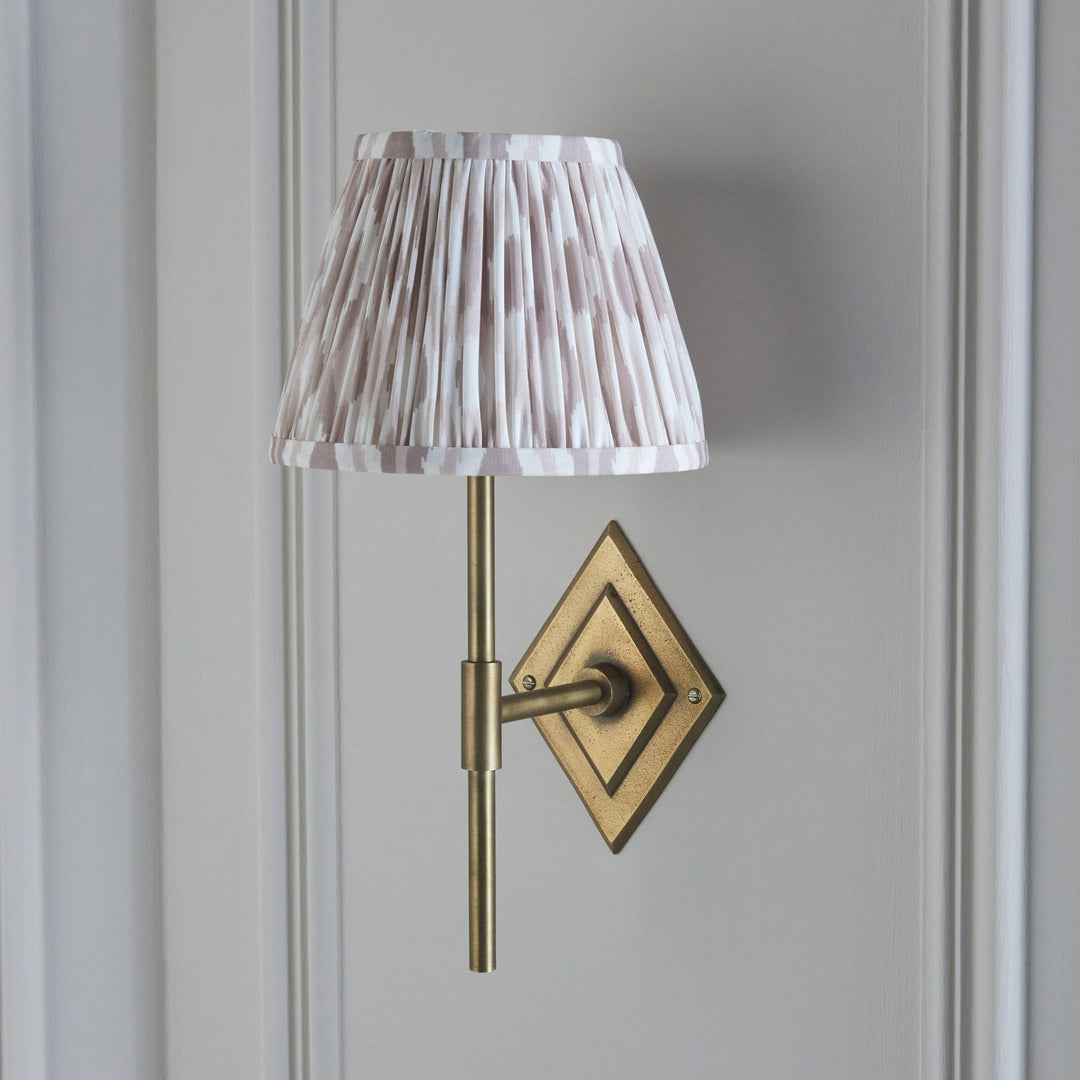 Endon 114166 Diamond Tall & Ikat 20cm Wall Light Antique Brass & Neutral Print Fabric