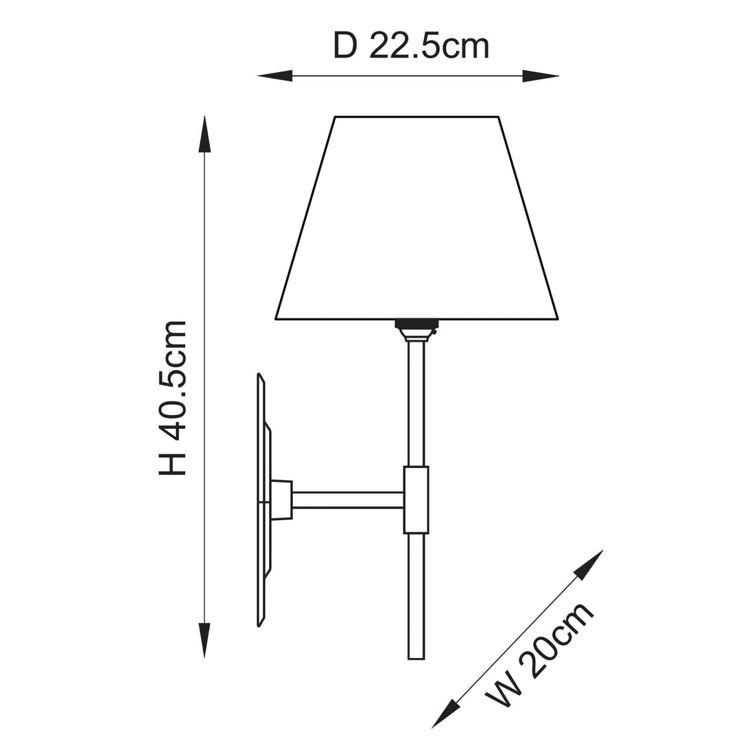 Endon 114166 Diamond Tall & Ikat 20cm Wall Light Antique Brass & Neutral Print Fabric