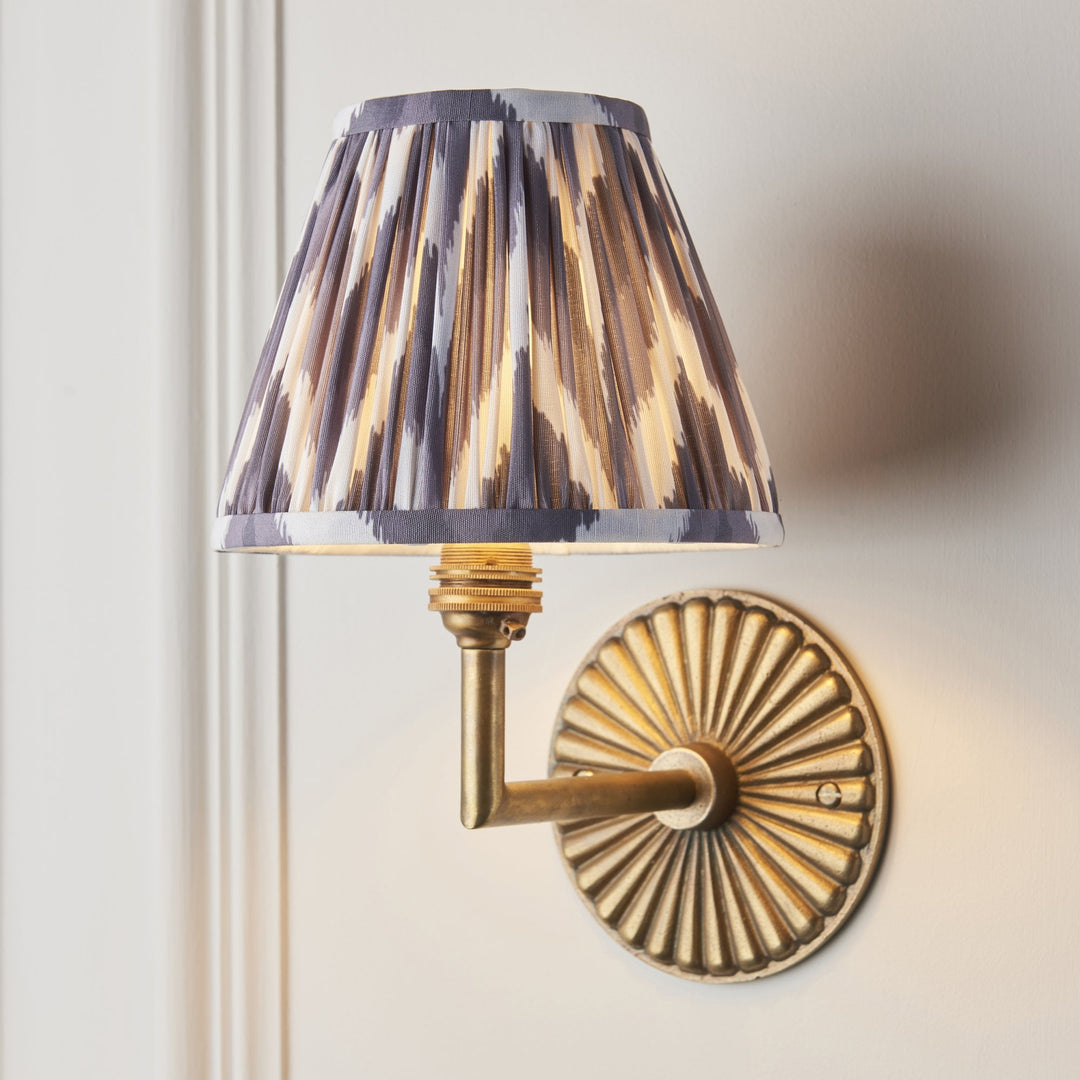 Endon 115317 Dahlia Angle & Zigzag 16cm Wall Light Antique Brass & Pearl Grey Fabric