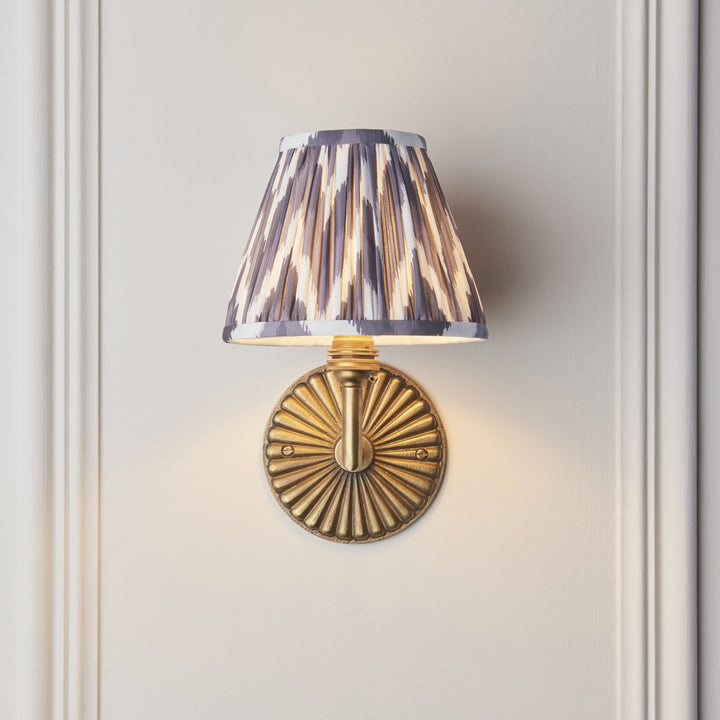 Endon 115317 Dahlia Angle & Zigzag 16cm Wall Light Antique Brass & Pearl Grey Fabric