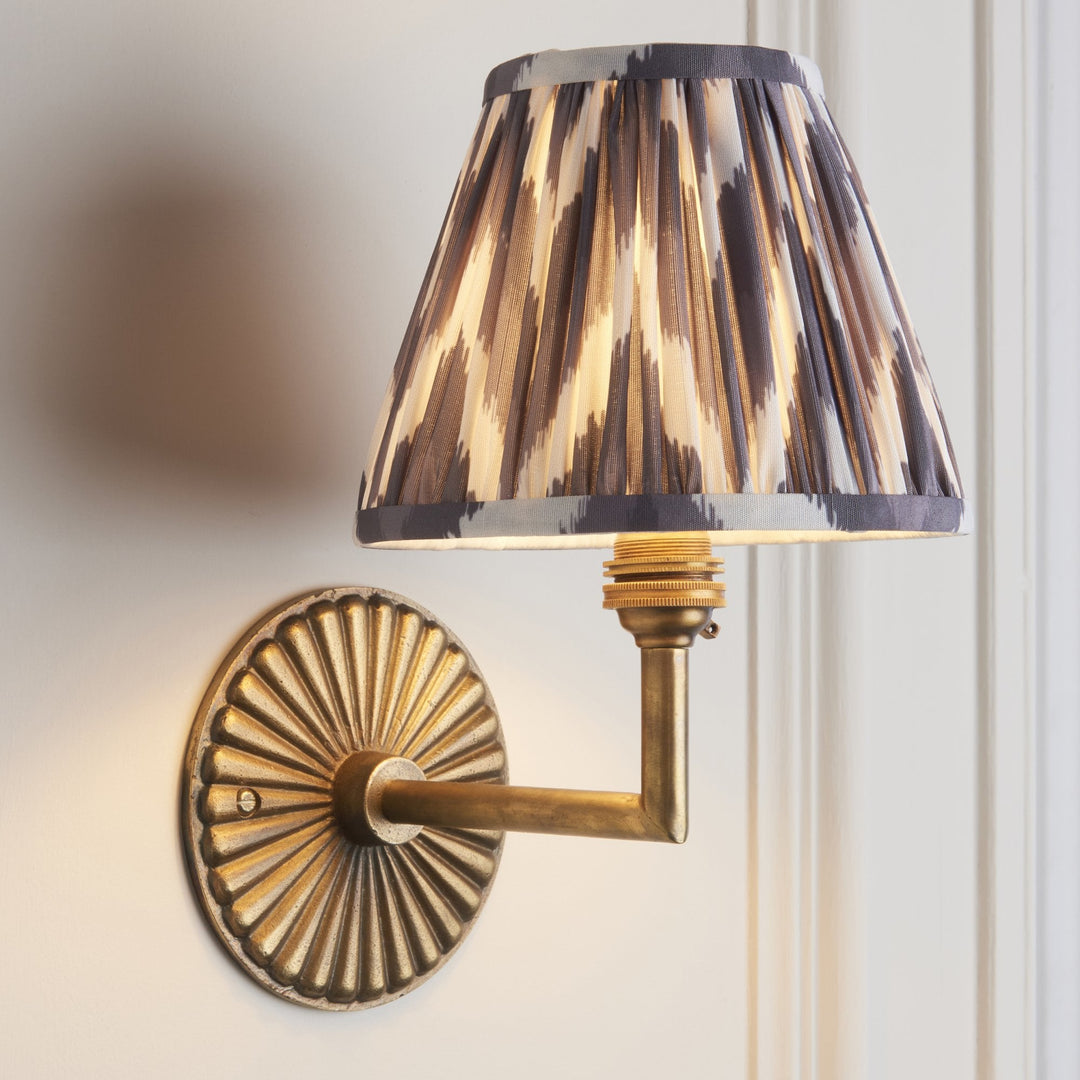 Endon 115317 Dahlia Angle & Zigzag 16cm Wall Light Antique Brass & Pearl Grey Fabric