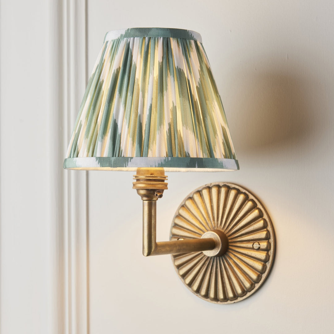 Endon 115324 Dahlia Angle & Zigzag 16cm Wall Light Antique Brass & Cotswold Green Fabric