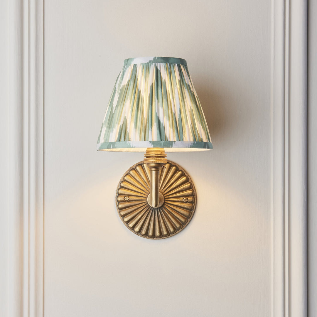 Endon 115324 Dahlia Angle & Zigzag 16cm Wall Light Antique Brass & Cotswold Green Fabric