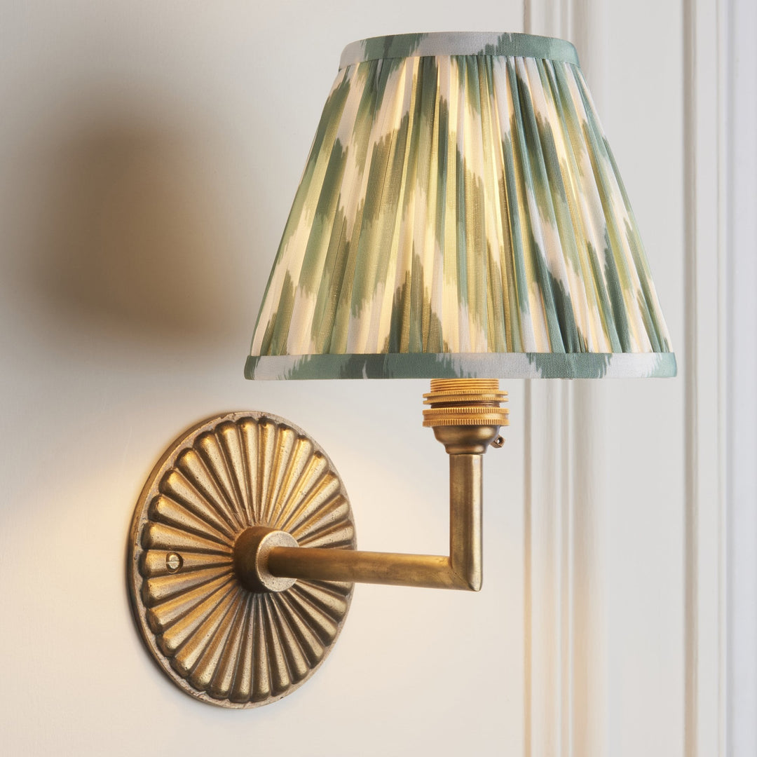Endon 115324 Dahlia Angle & Zigzag 16cm Wall Light Antique Brass & Cotswold Green Fabric