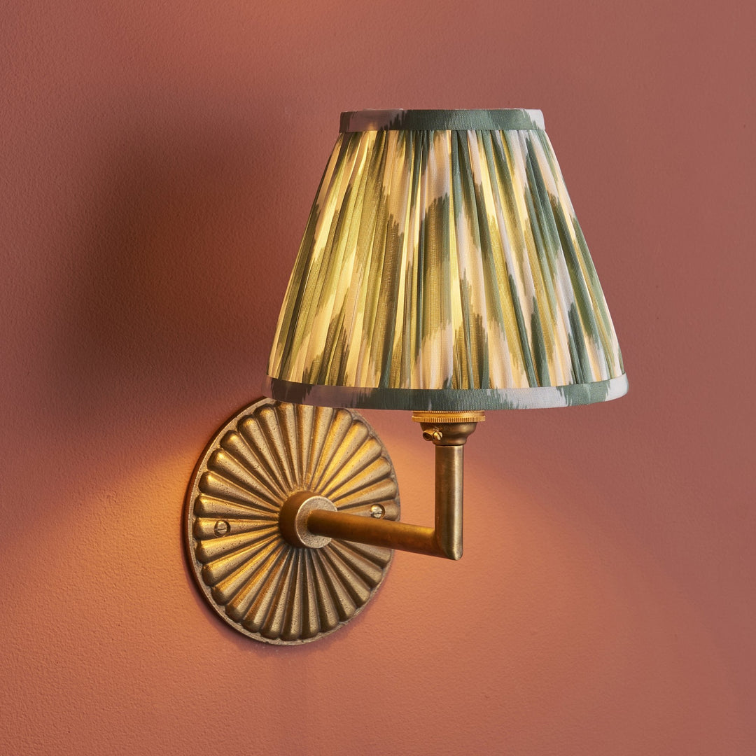 Endon 115324 Dahlia Angle & Zigzag 16cm Wall Light Antique Brass & Cotswold Green Fabric