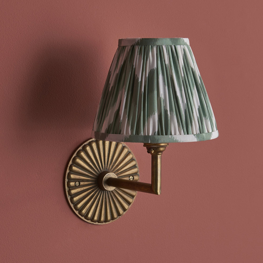 Endon 115324 Dahlia Angle & Zigzag 16cm Wall Light Antique Brass & Cotswold Green Fabric
