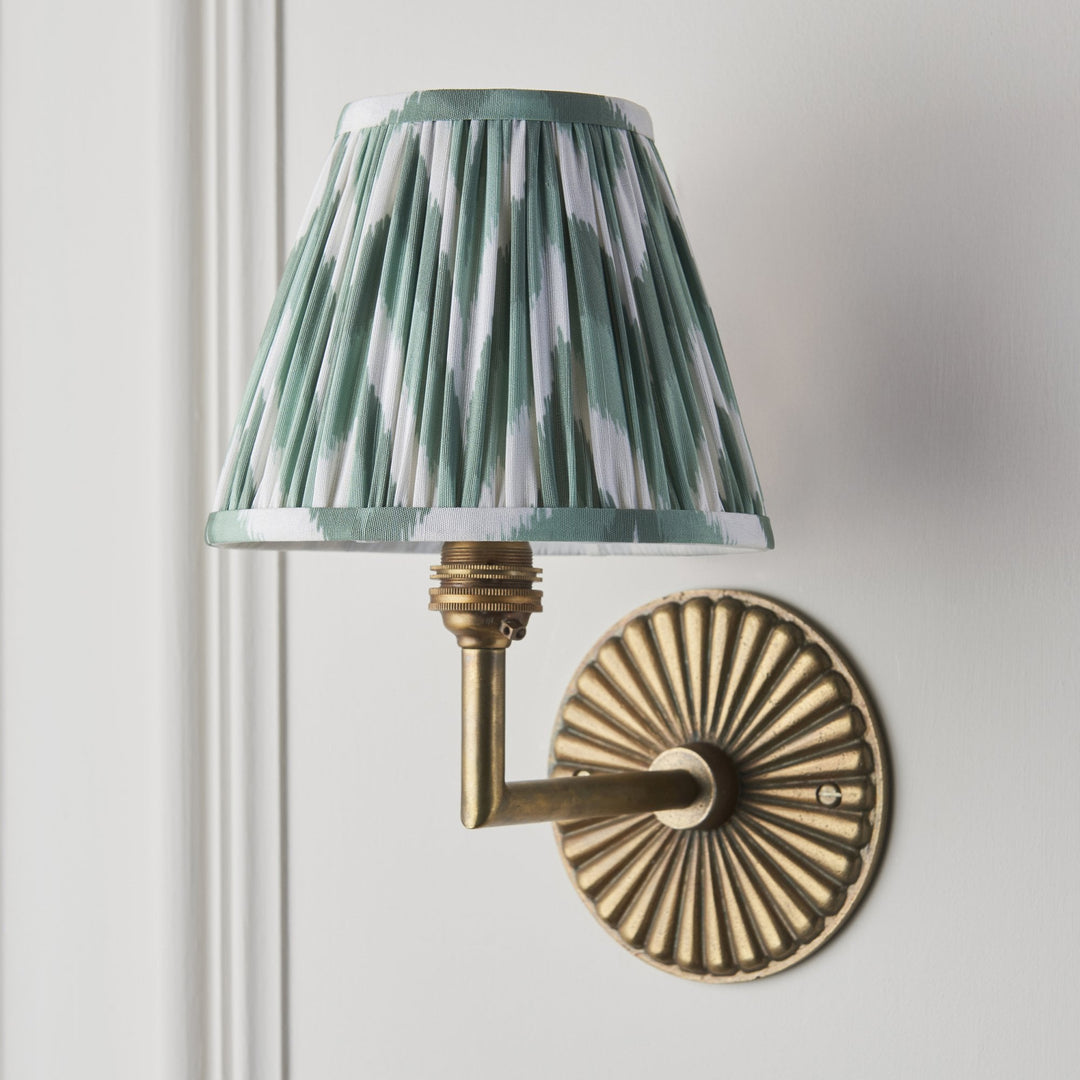 Endon 115324 Dahlia Angle & Zigzag 16cm Wall Light Antique Brass & Cotswold Green Fabric