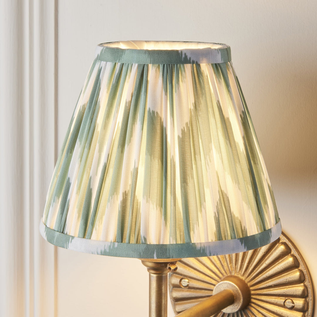 Endon 115324 Dahlia Angle & Zigzag 16cm Wall Light Antique Brass & Cotswold Green Fabric
