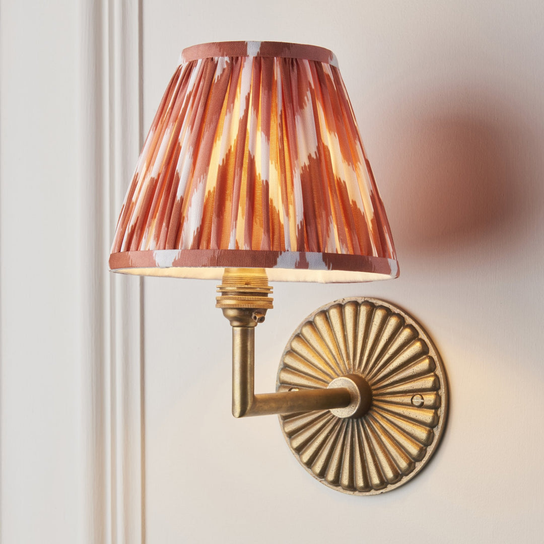 Endon 115325 Dahlia Angle & Zigzag 16cm Wall Light Antique Brass & Apricot Orange Fabric