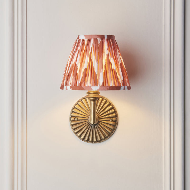 Endon 115325 Dahlia Angle & Zigzag 16cm Wall Light Antique Brass & Apricot Orange Fabric