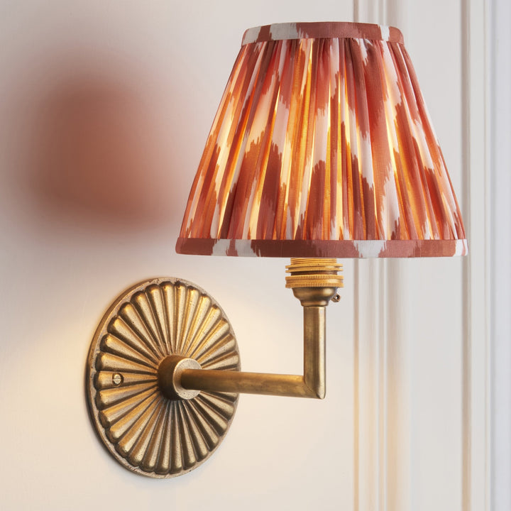 Endon 115325 Dahlia Angle & Zigzag 16cm Wall Light Antique Brass & Apricot Orange Fabric