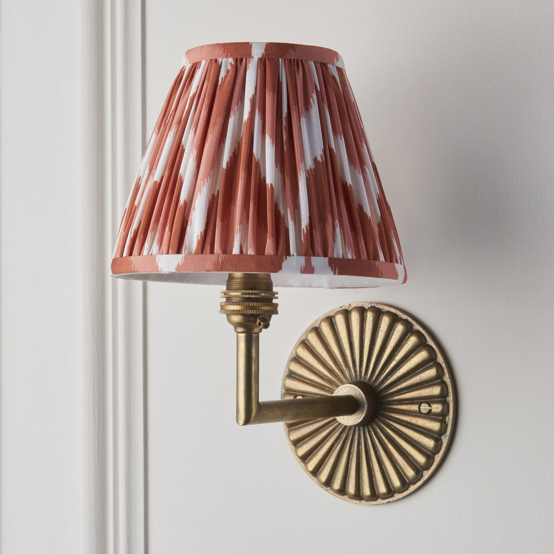Endon 115325 Dahlia Angle & Zigzag 16cm Wall Light Antique Brass & Apricot Orange Fabric