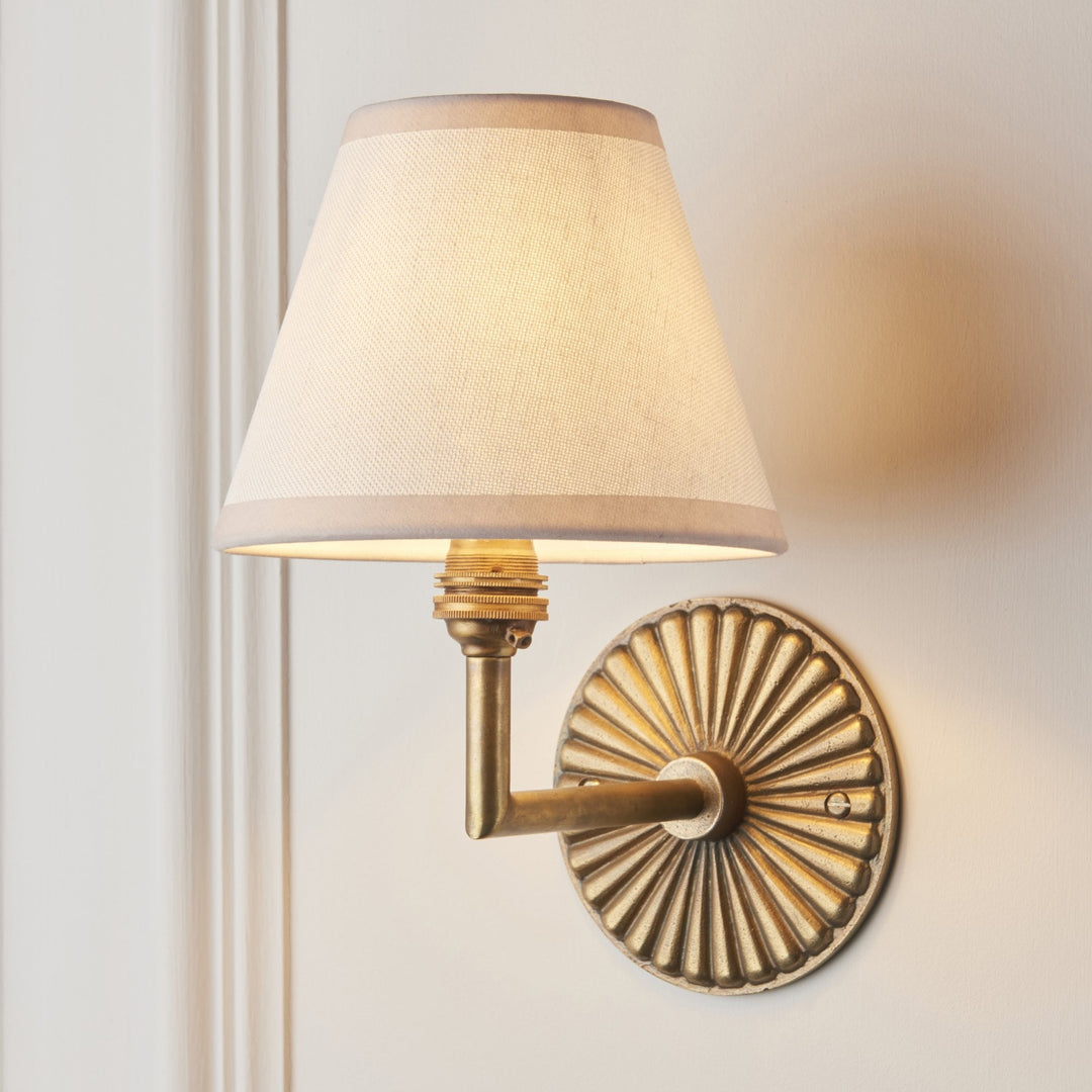 Endon 115329 Dahlia Angle & Ivy 16cm Wall Light Antique Brass & Vintage White Fabric
