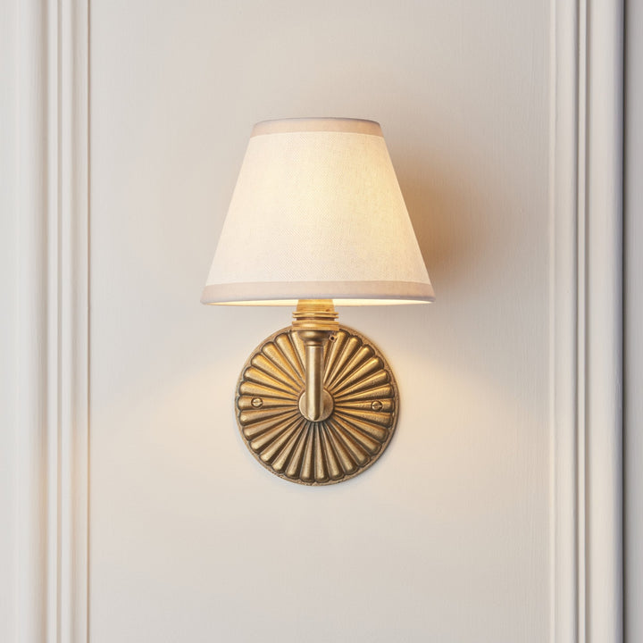 Endon 115329 Dahlia Angle & Ivy 16cm Wall Light Antique Brass & Vintage White Fabric
