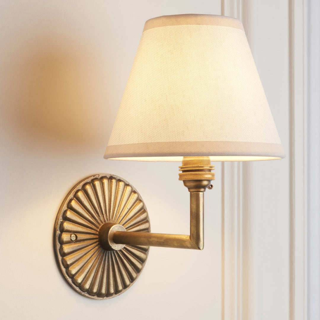Endon 115329 Dahlia Angle & Ivy 16cm Wall Light Antique Brass & Vintage White Fabric