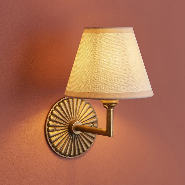 Endon 115329 Dahlia Angle & Ivy 16cm Wall Light Antique Brass & Vintage White Fabric