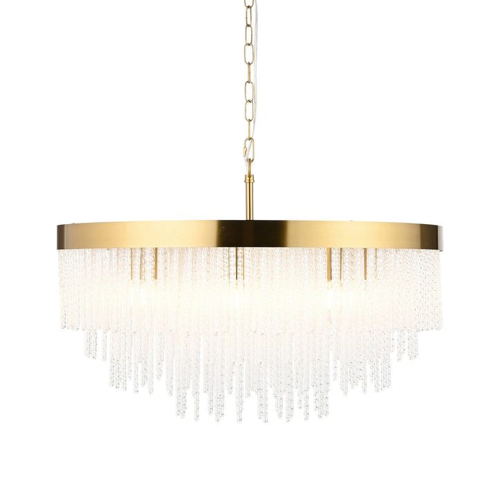 Endon 115347 Anistoria Grand 9 Light Pendant Brushed Aged Brass Plate & Clear Glass