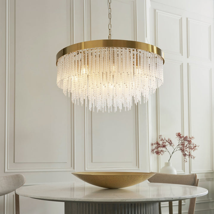Endon 115347 Anistoria Grand 9 Light Pendant Brushed Aged Brass Plate & Clear Glass
