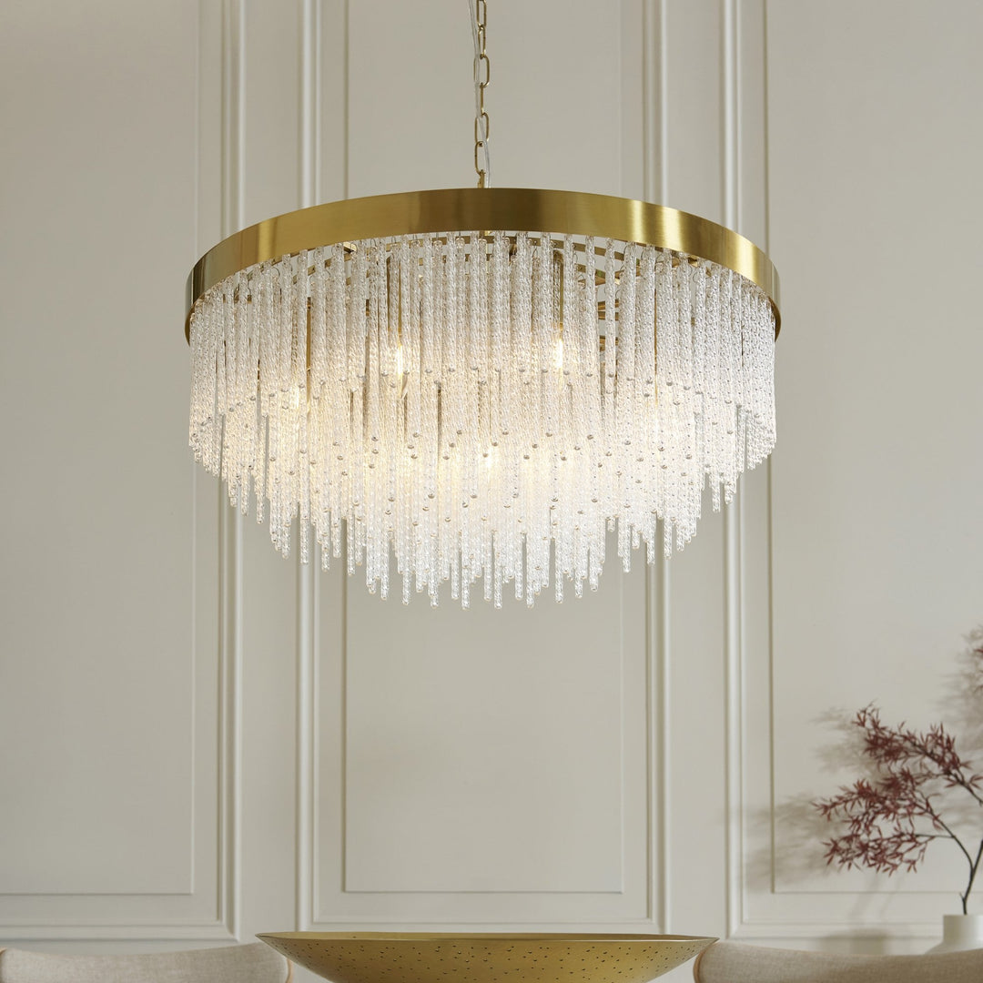 Endon 115347 Anistoria Grand 9 Light Pendant Brushed Aged Brass Plate & Clear Glass