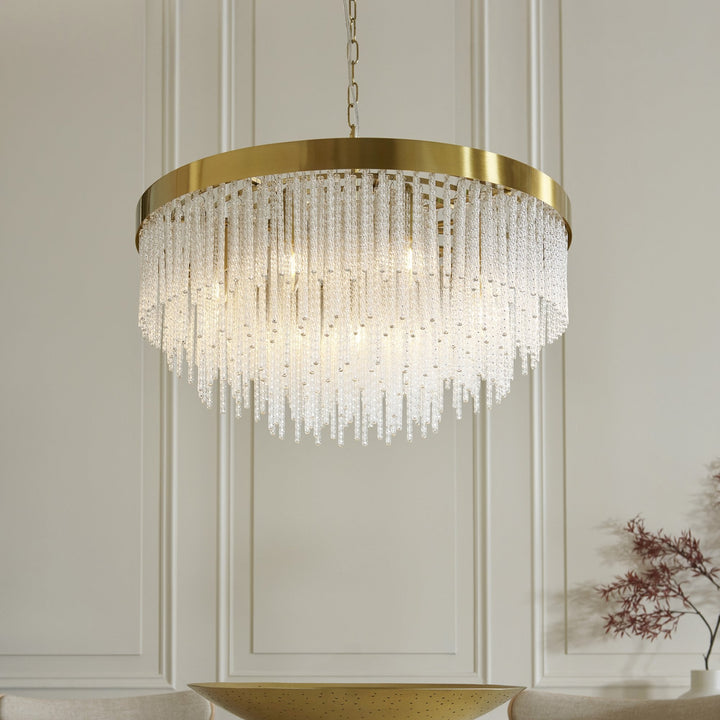 Endon 115347 Anistoria Grand 9 Light Pendant Brushed Aged Brass Plate & Clear Glass