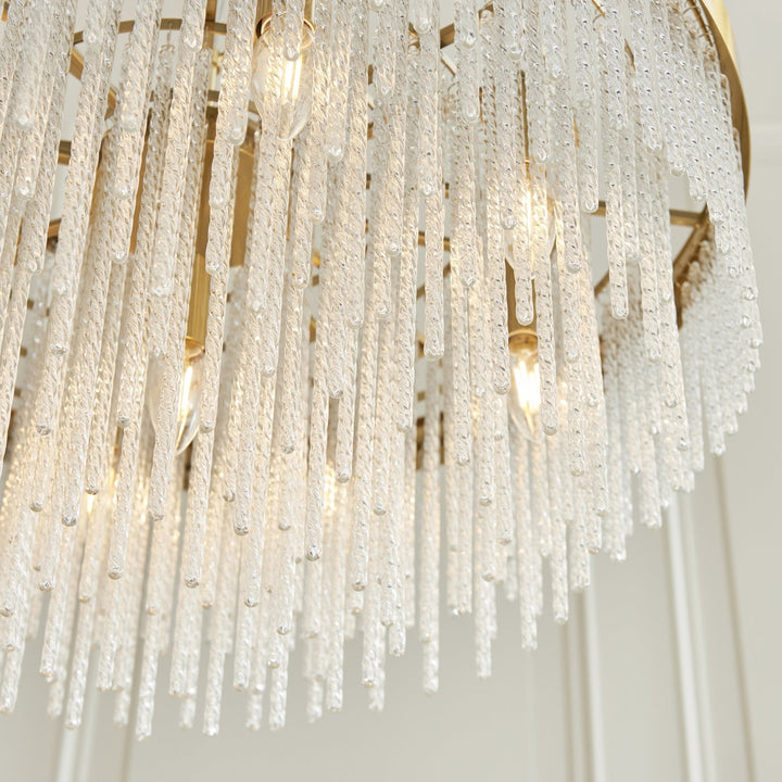 Endon 115347 Anistoria Grand 9 Light Pendant Brushed Aged Brass Plate & Clear Glass