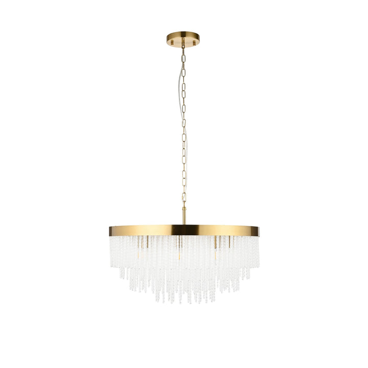 Endon 115347 Anistoria Grand 9 Light Pendant Brushed Aged Brass Plate & Clear Glass
