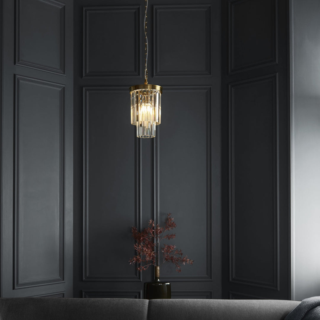 Endon 115455 Conaston Pendant Brushed Aged Brass Plate & Clear Cut Glass