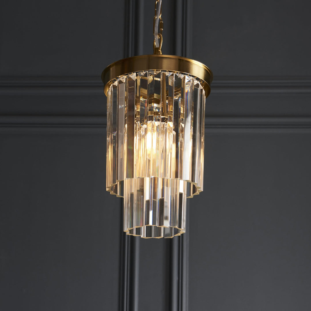 Endon 115455 Conaston Pendant Brushed Aged Brass Plate & Clear Cut Glass