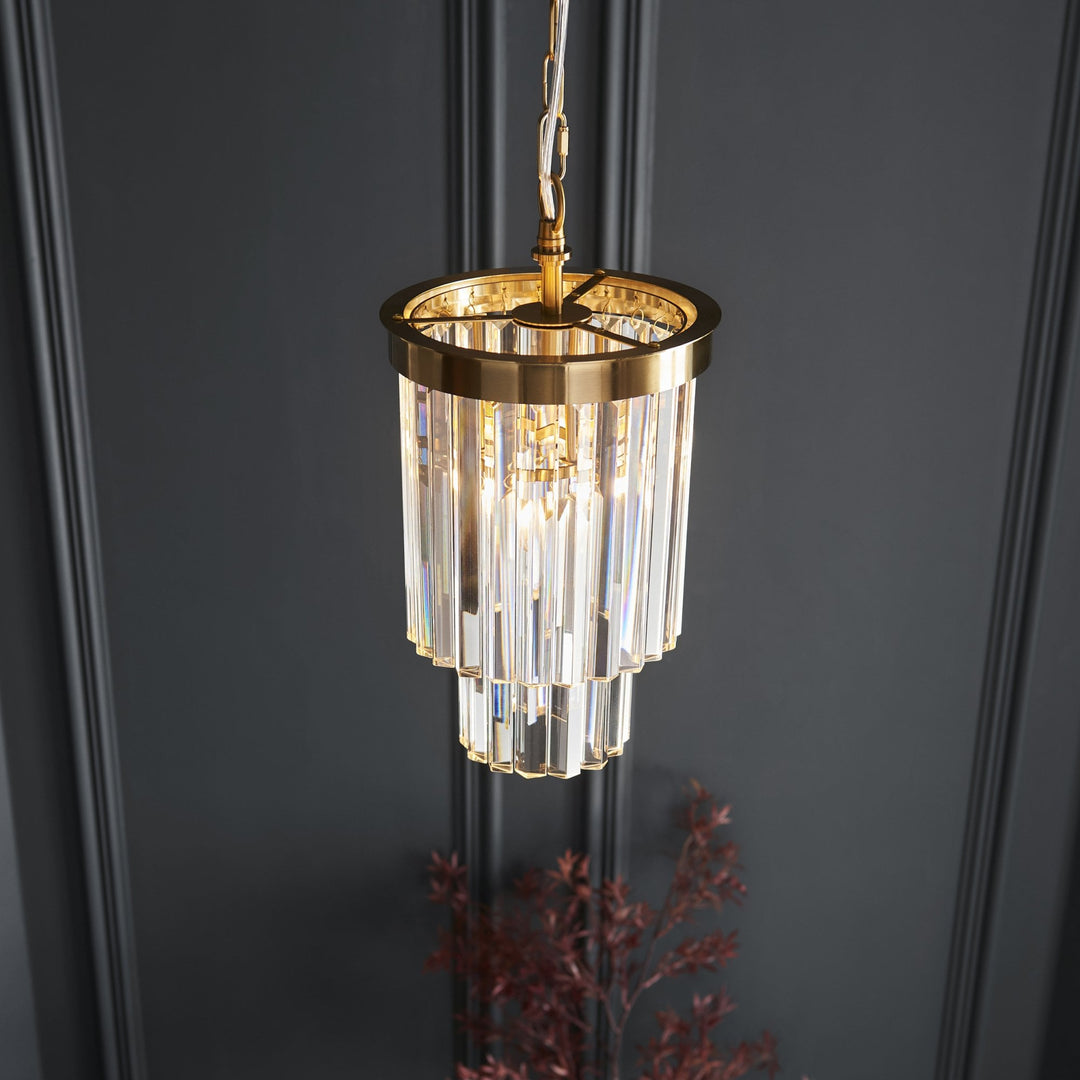 Endon 115455 Conaston Pendant Brushed Aged Brass Plate & Clear Cut Glass