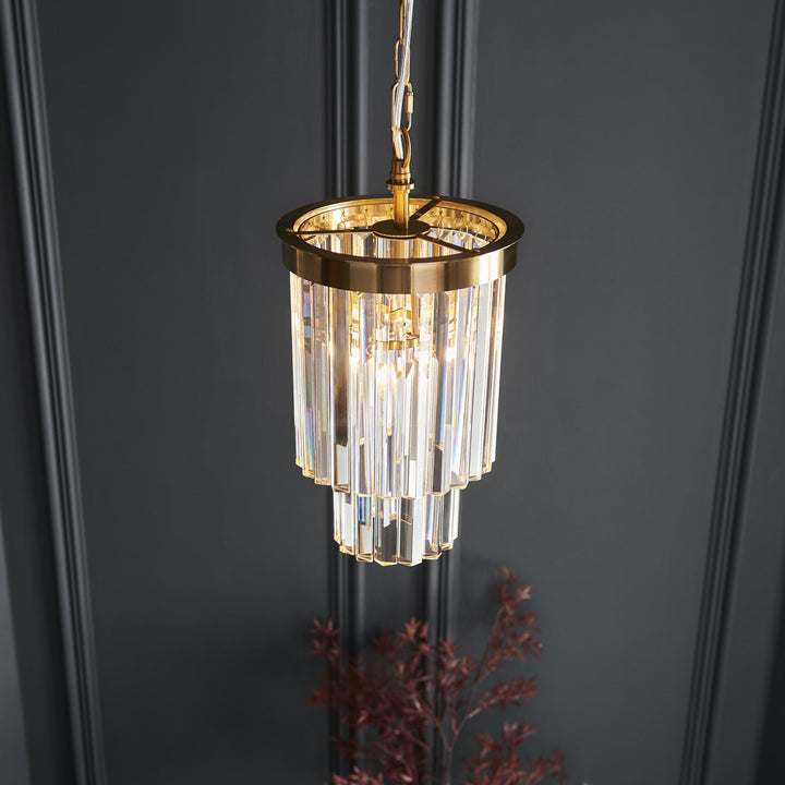 Endon 115455 Conaston Pendant Brushed Aged Brass Plate & Clear Cut Glass