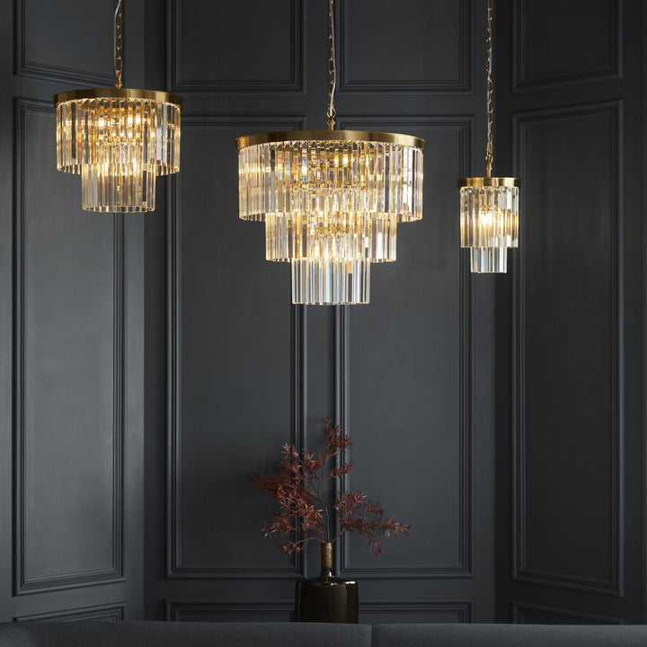 Endon 115455 Conaston Pendant Brushed Aged Brass Plate & Clear Cut Glass