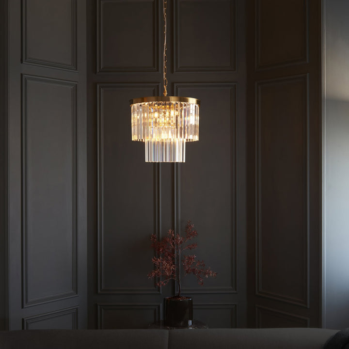 Endon 115456 Conaston 4 Light Pendant Brushed Aged Brass Plate & Clear Cut Glass