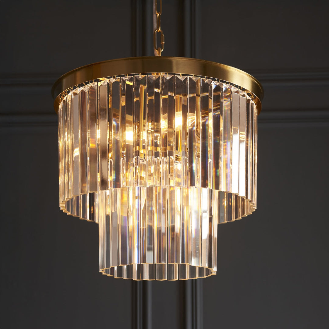 Endon 115456 Conaston 4 Light Pendant Brushed Aged Brass Plate & Clear Cut Glass