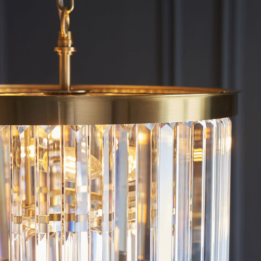 Endon 115456 Conaston 4 Light Pendant Brushed Aged Brass Plate & Clear Cut Glass