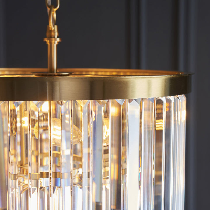 Endon 115456 Conaston 4 Light Pendant Brushed Aged Brass Plate & Clear Cut Glass