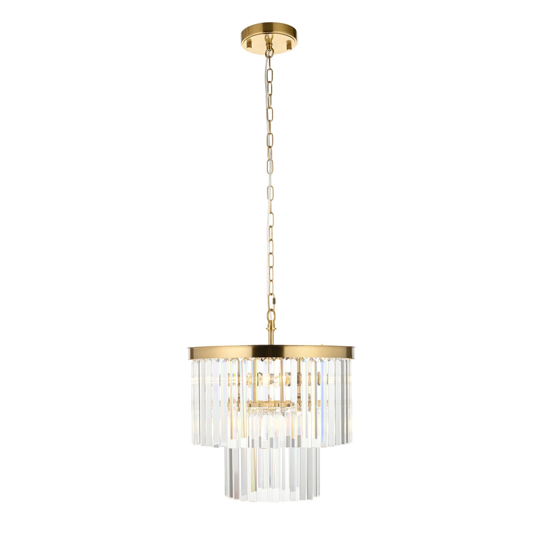 Endon 115456 Conaston 4 Light Pendant Brushed Aged Brass Plate & Clear Cut Glass