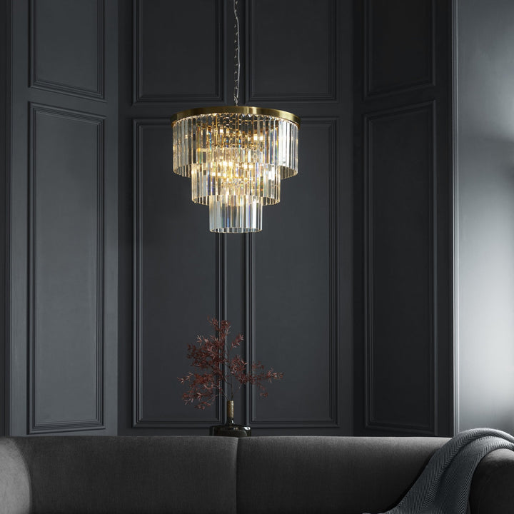 Endon 115457 Conaston 7 Light Pendant Brushed Aged Brass Plate & Clear Cut Glass