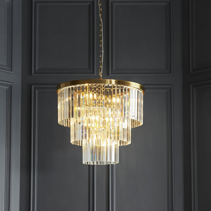 Endon 115457 Conaston 7 Light Pendant Brushed Aged Brass Plate & Clear Cut Glass