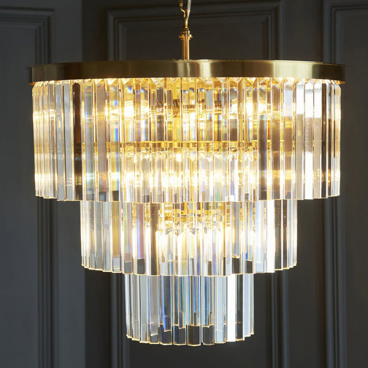 Endon 115457 Conaston 7 Light Pendant Brushed Aged Brass Plate & Clear Cut Glass