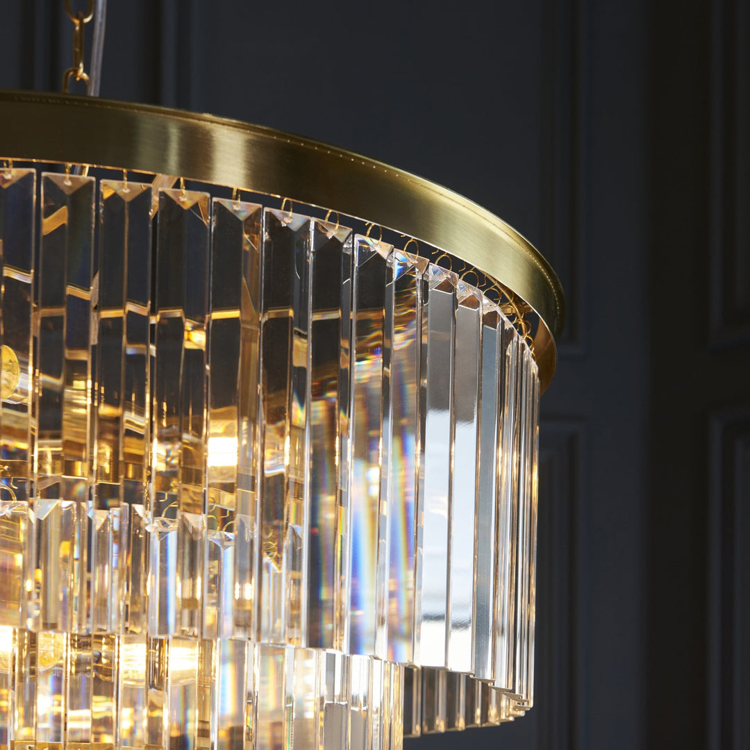 Endon 115457 Conaston 7 Light Pendant Brushed Aged Brass Plate & Clear Cut Glass