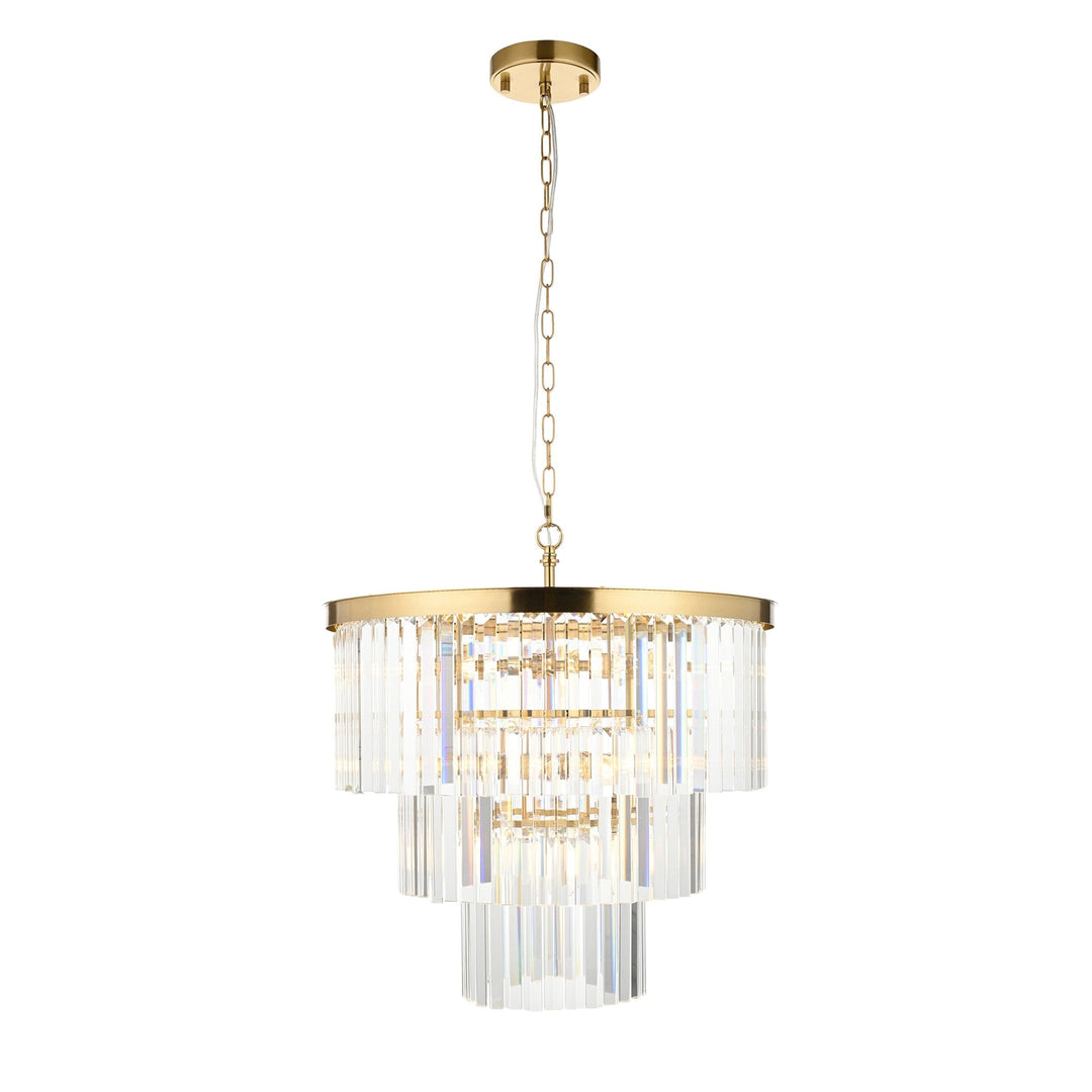 Endon 115457 Conaston 7 Light Pendant Brushed Aged Brass Plate & Clear Cut Glass