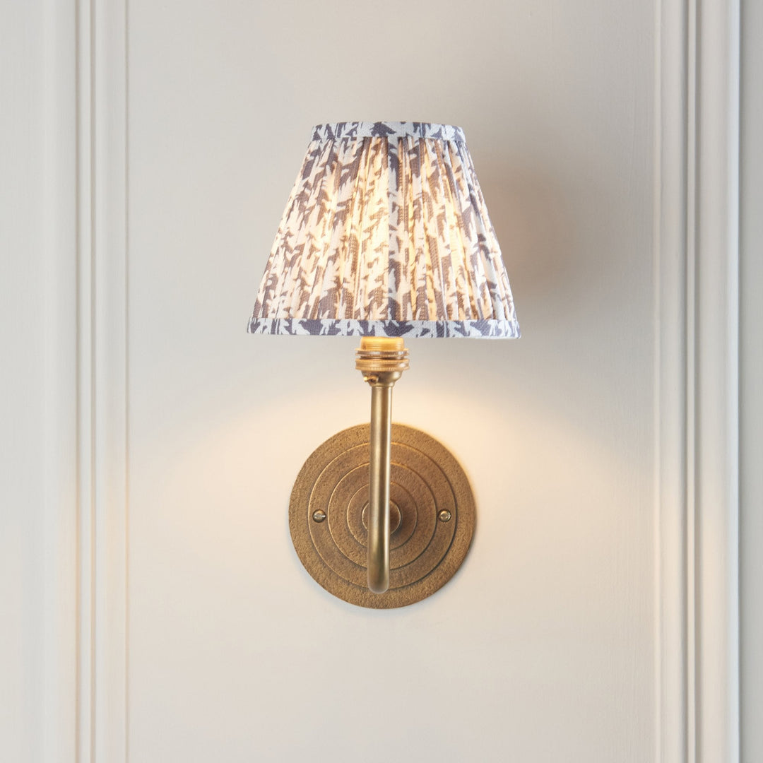 Endon 115459 Halo Swan & Leaf 16cm Wall Light Antique Brass & Pearl Grey Fabric