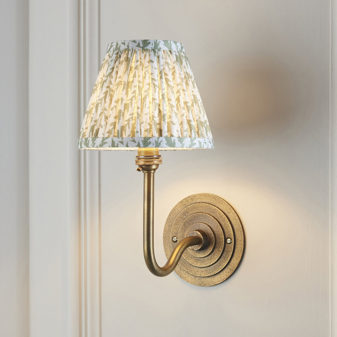 Endon 115463 Halo Swan & Leaf 16cm Wall Light Antique Brass & Herb Garden Green Fabric