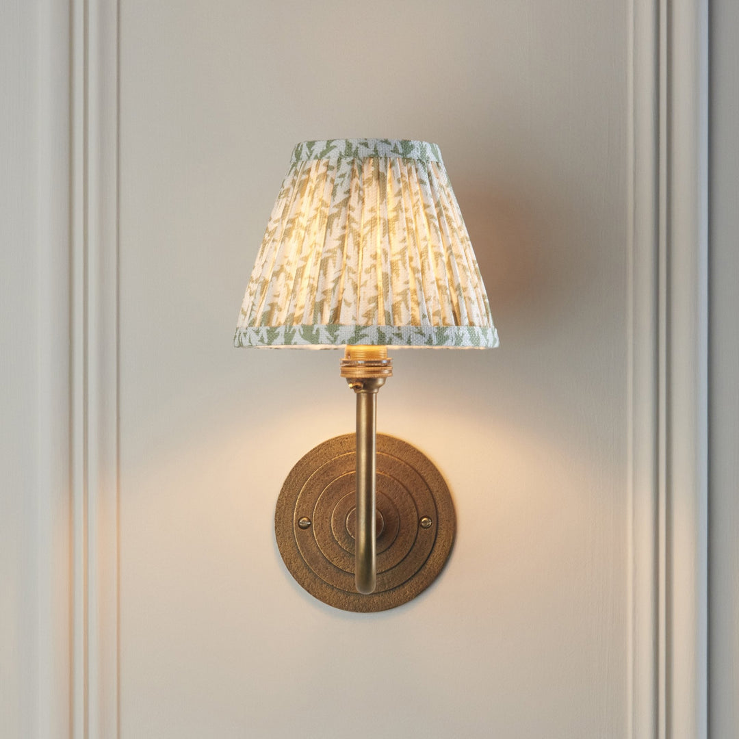 Endon 115463 Halo Swan & Leaf 16cm Wall Light Antique Brass & Herb Garden Green Fabric