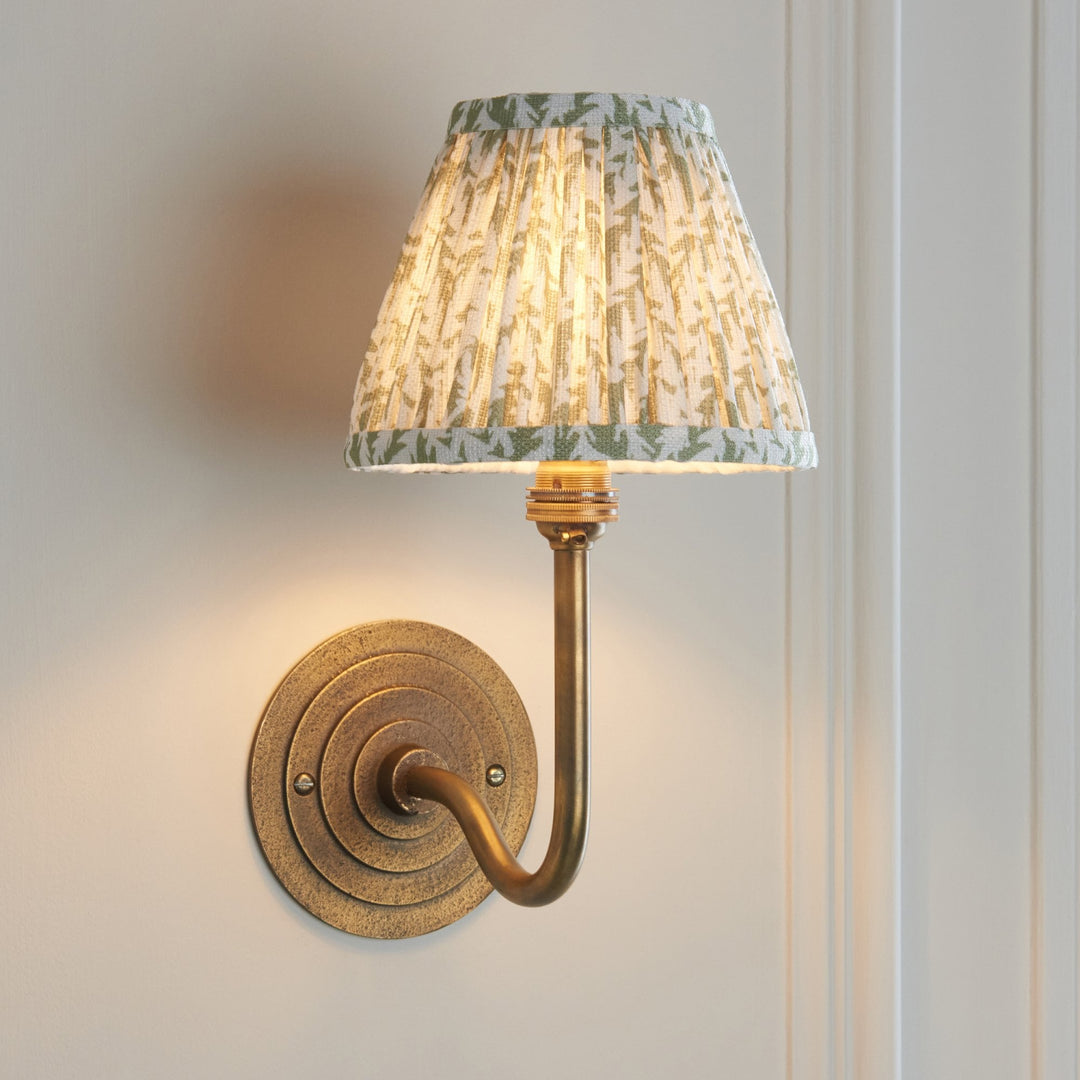 Endon 115463 Halo Swan & Leaf 16cm Wall Light Antique Brass & Herb Garden Green Fabric