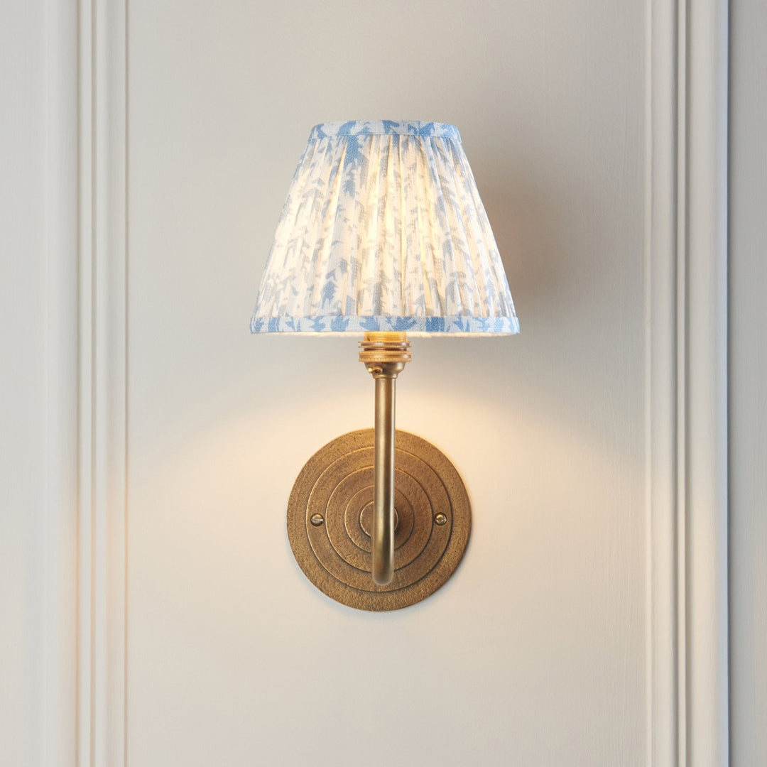 Endon 115464 Halo Swan & Leaf 16cm Wall Light Antique Brass & Shell Bay Blue Fabric