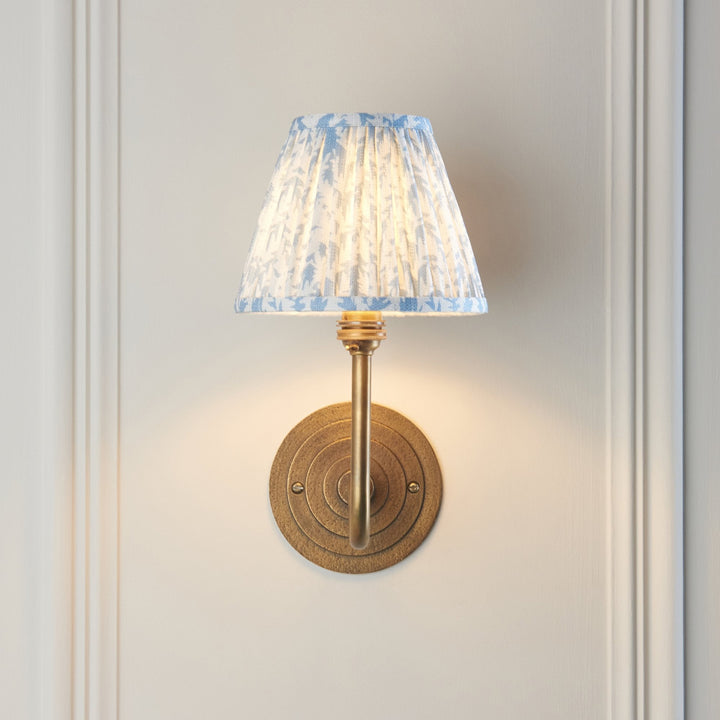 Endon 115464 Halo Swan & Leaf 16cm Wall Light Antique Brass & Shell Bay Blue Fabric