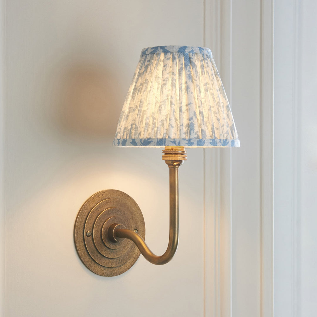 Endon 115464 Halo Swan & Leaf 16cm Wall Light Antique Brass & Shell Bay Blue Fabric